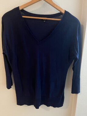 Talbots 100% Pima Cotton V-Neck Sweater in Navy